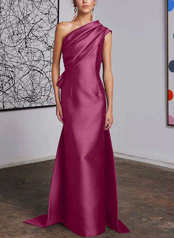 Mint Green Satin One Shoulder Trumpet Floor-Length Bridesmaid Dress with Draped Bodice
