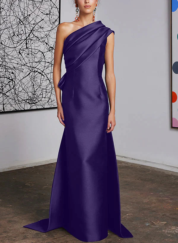 Mint Green Satin One Shoulder Trumpet Floor-Length Bridesmaid Dress with Draped Bodice