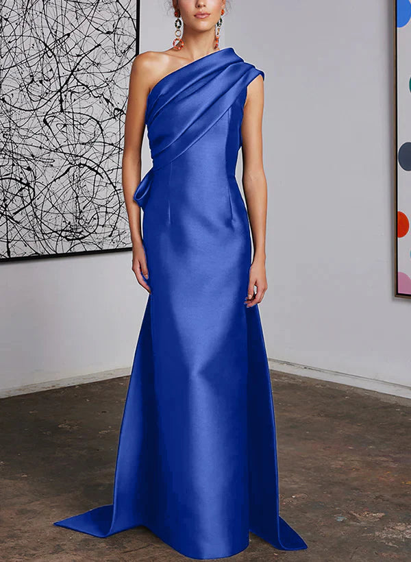 Mint Green Satin One Shoulder Trumpet Floor-Length Bridesmaid Dress with Draped Bodice