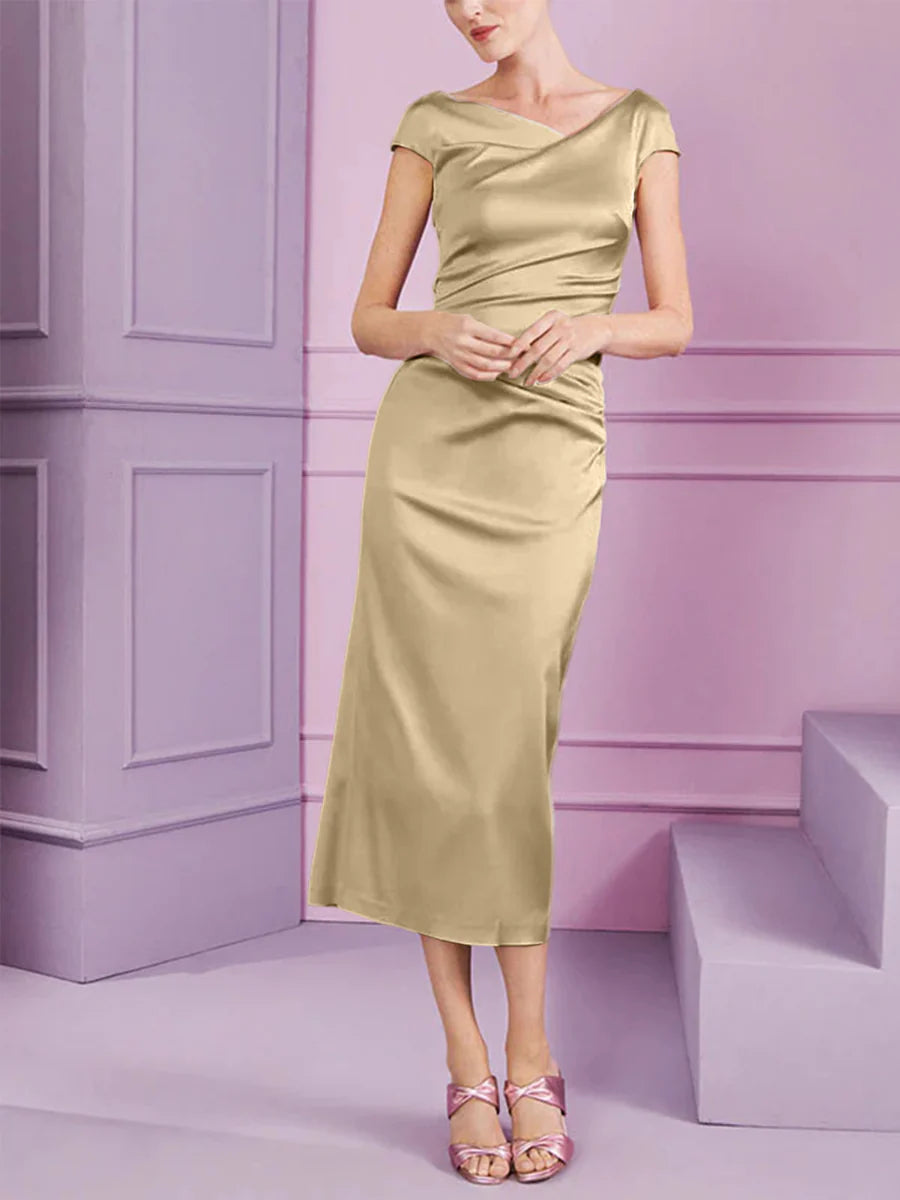 Vestido de madre de la novia largo con solapa estilo columna y corte ajustado
