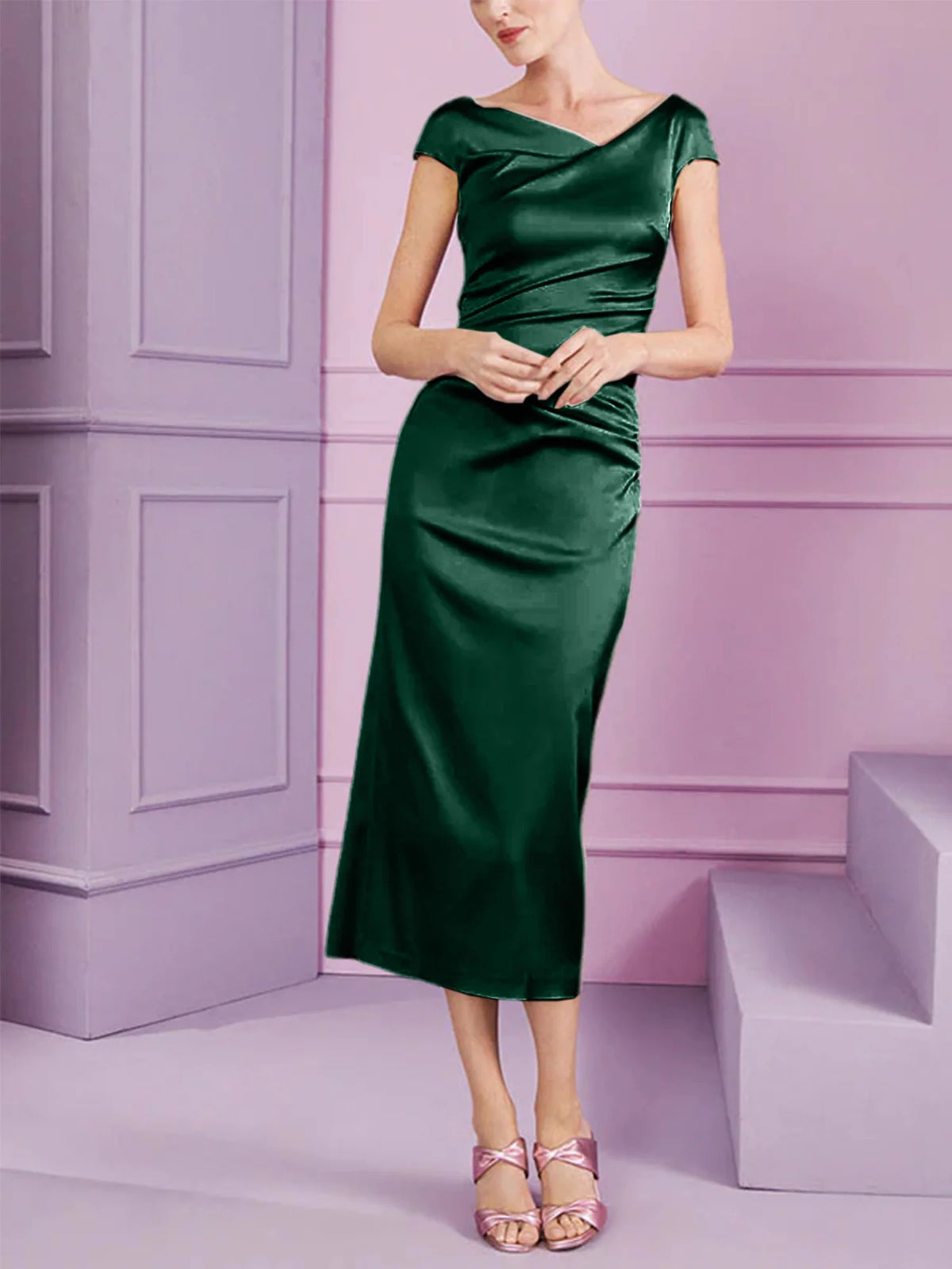 Vestido de madre de la novia largo con solapa estilo columna y corte ajustado