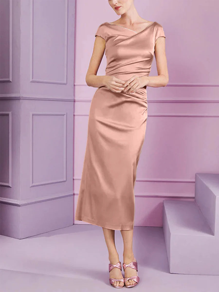 Vestido de madre de la novia largo con solapa estilo columna y corte ajustado