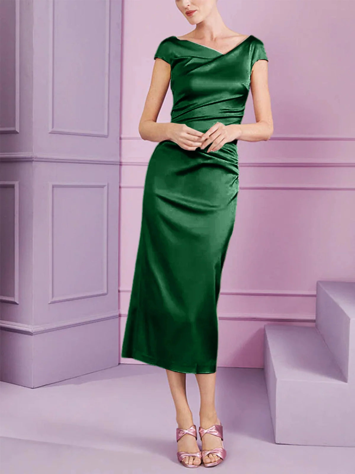 Vestido de madre de la novia largo con solapa estilo columna y corte ajustado