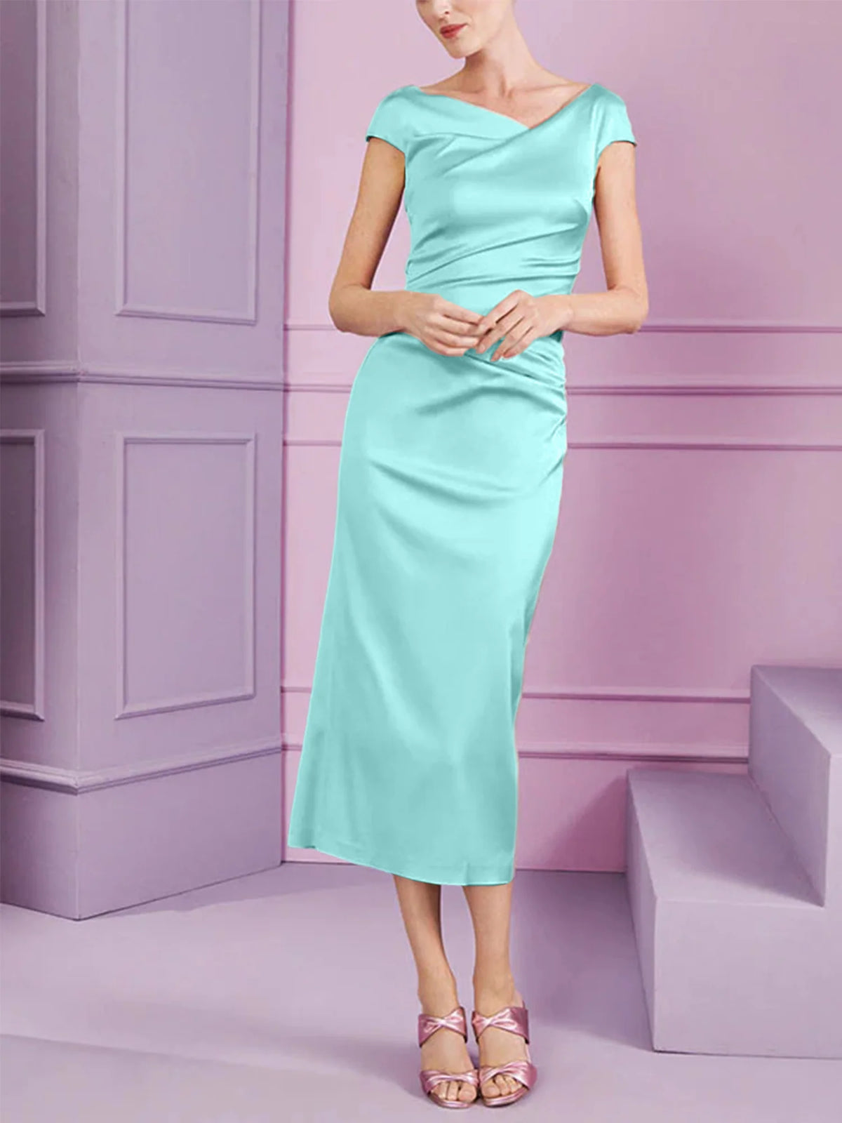 Vestido de madre de la novia largo con solapa estilo columna y corte ajustado