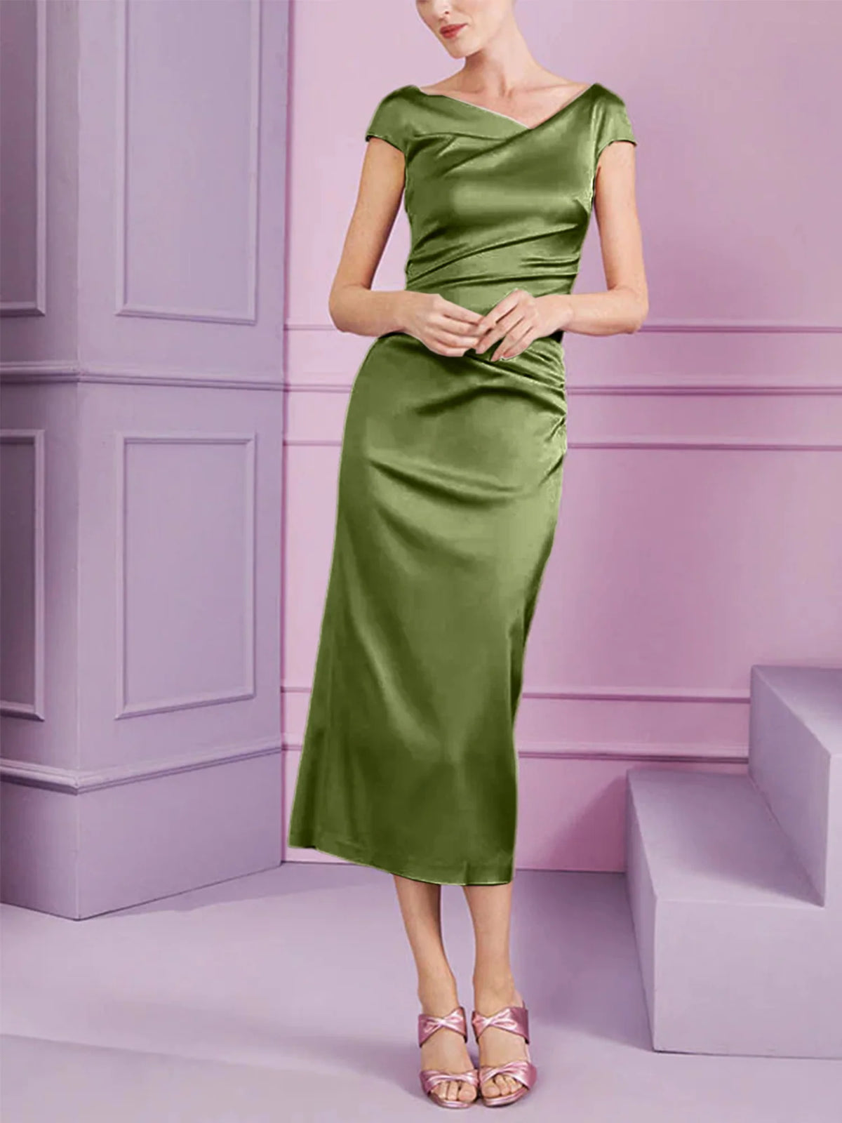 Vestido de madre de la novia largo con solapa estilo columna y corte ajustado