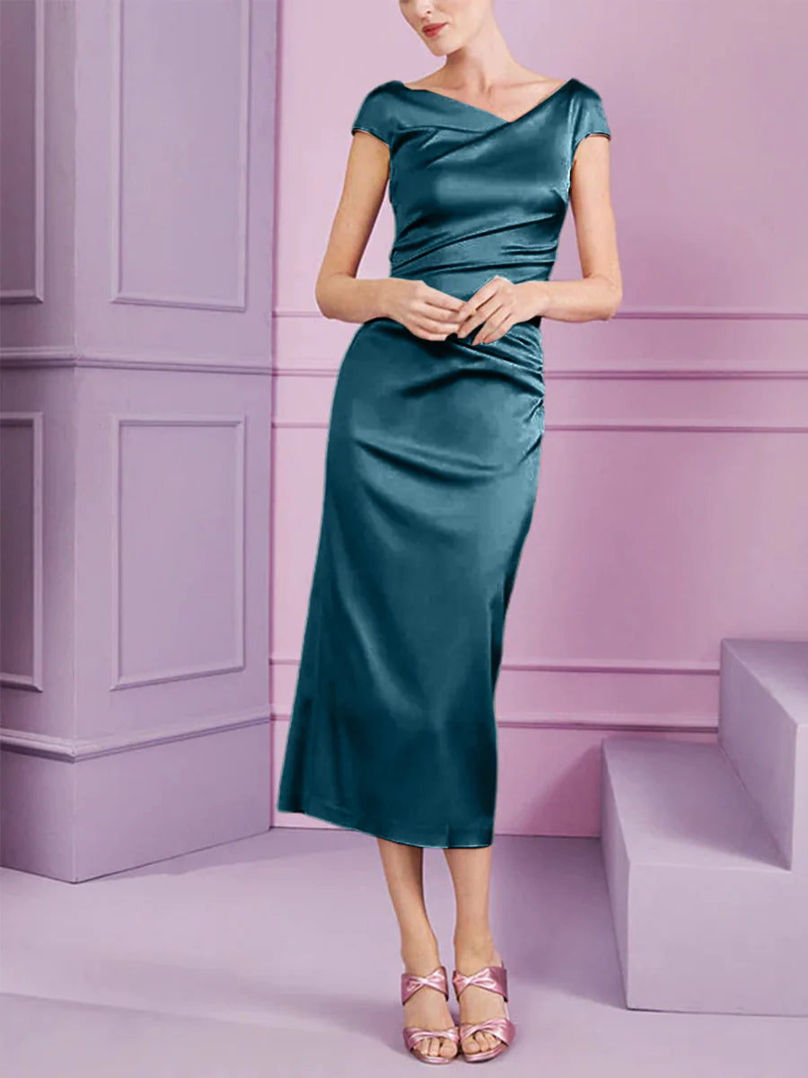 Vestido de madre de la novia largo con solapa estilo columna y corte ajustado