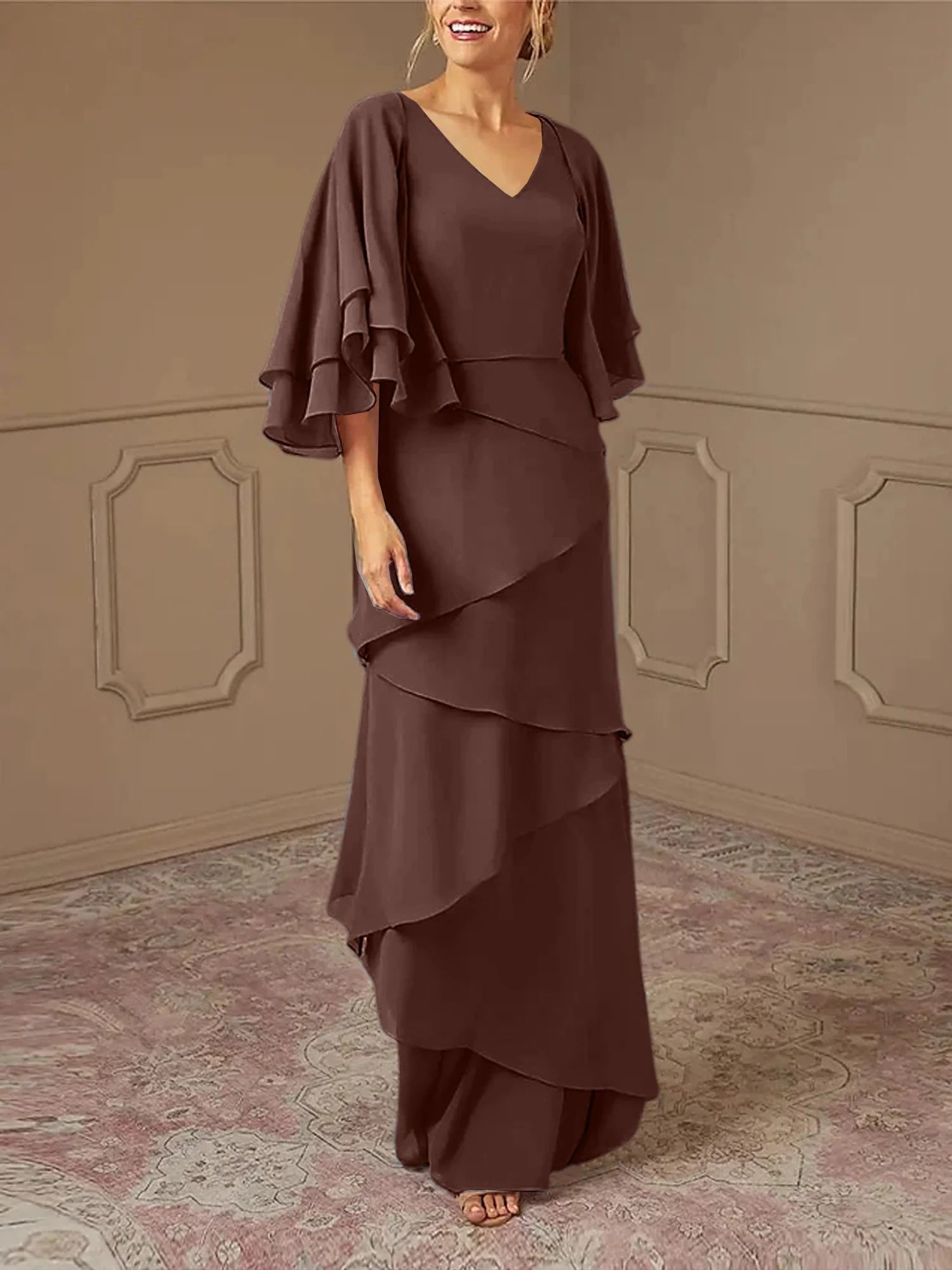Slim fit/pillar V-neck mother of the bride dress