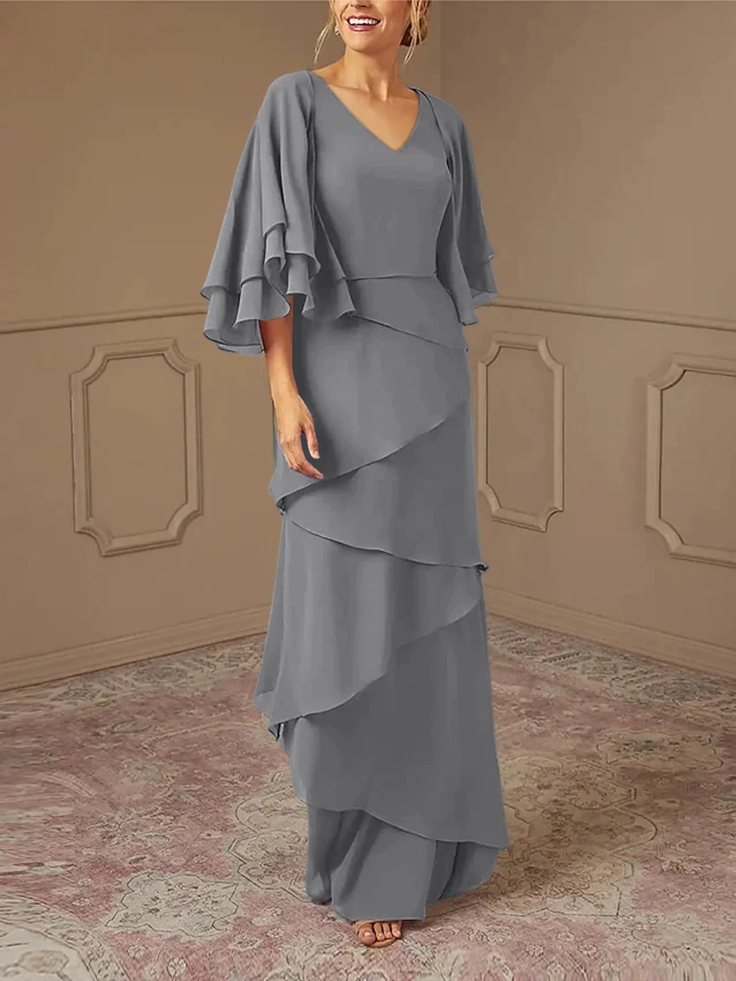 Slim fit/pillar V-neck mother of the bride dress
