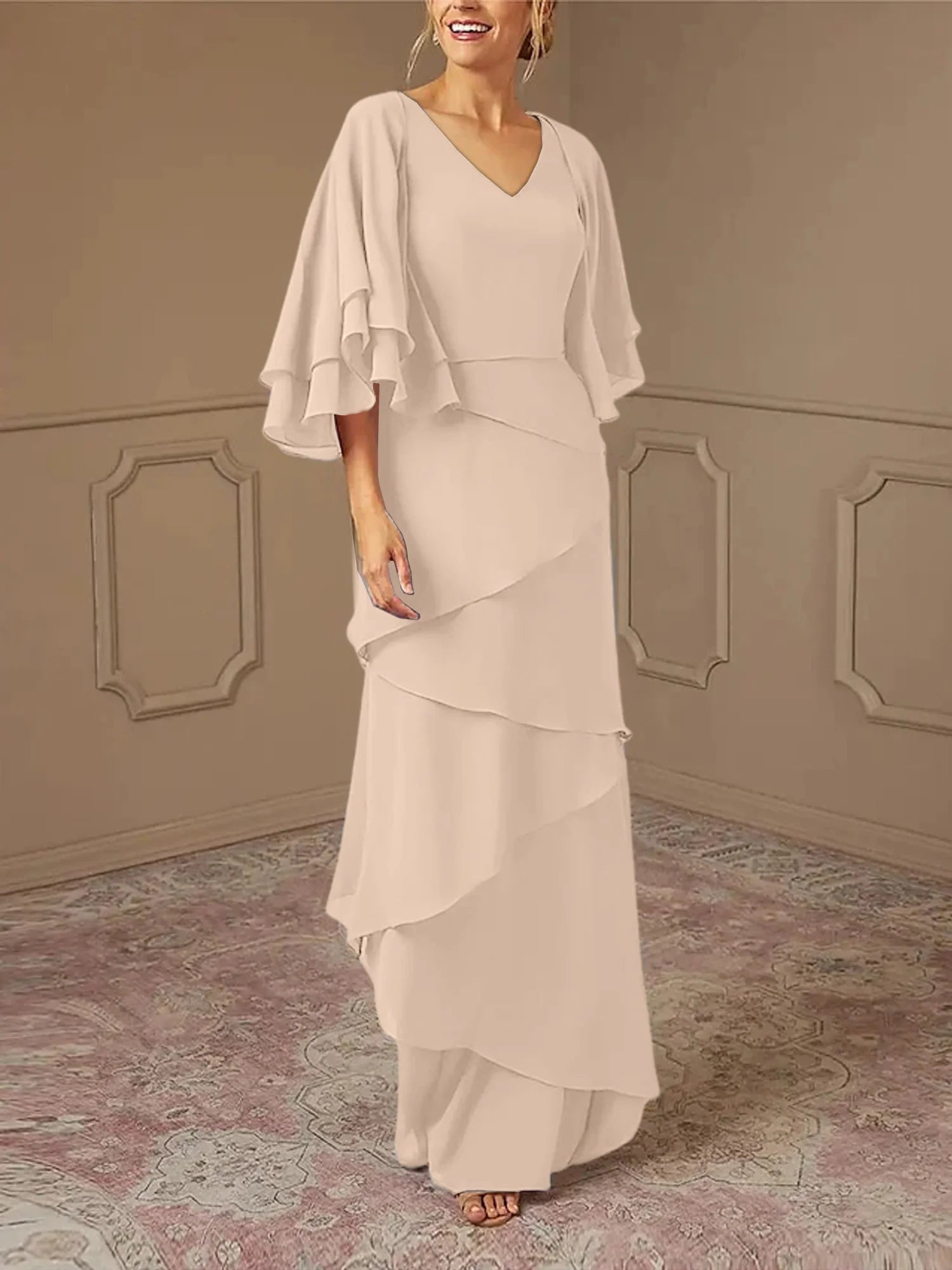 Slim fit/pillar V-neck mother of the bride dress