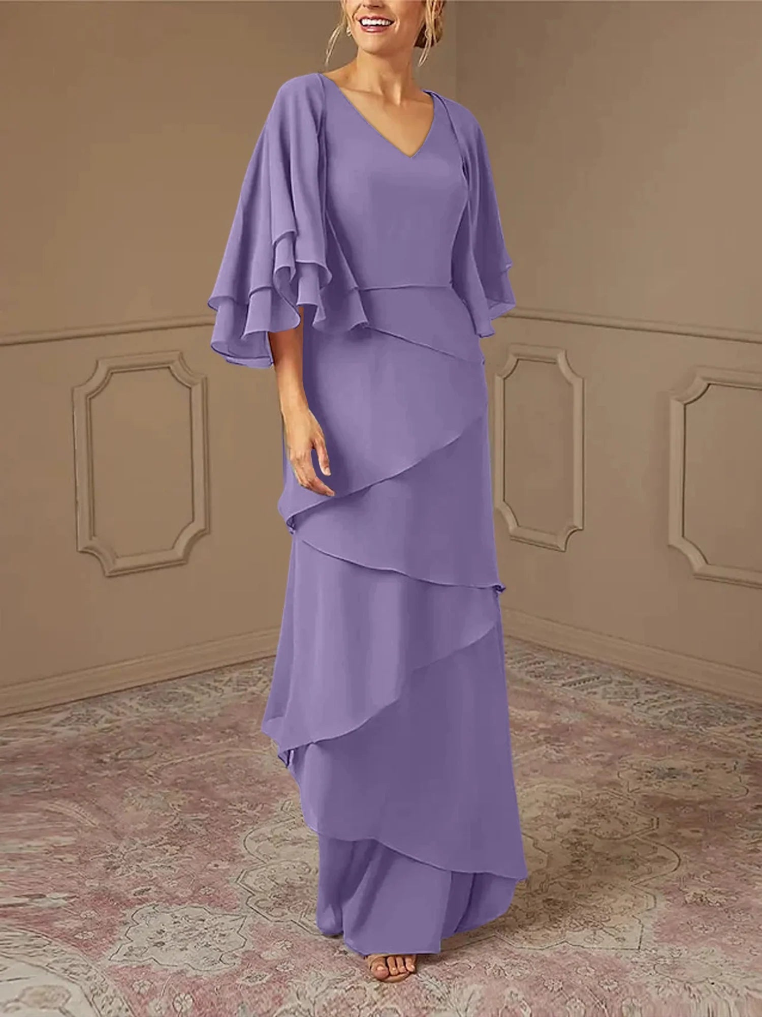 Slim fit/pillar V-neck mother of the bride dress