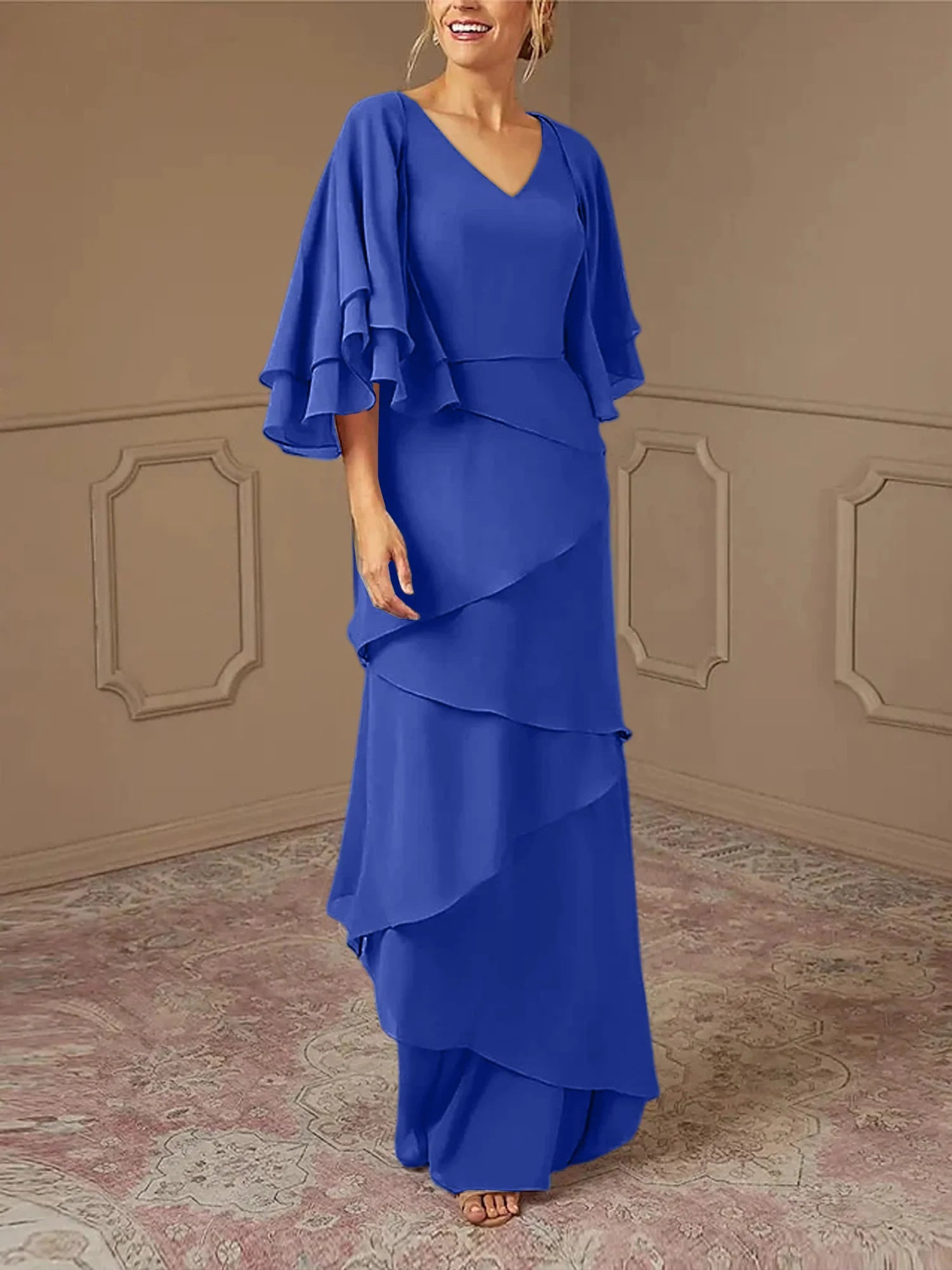 Slim fit/pillar V-neck mother of the bride dress