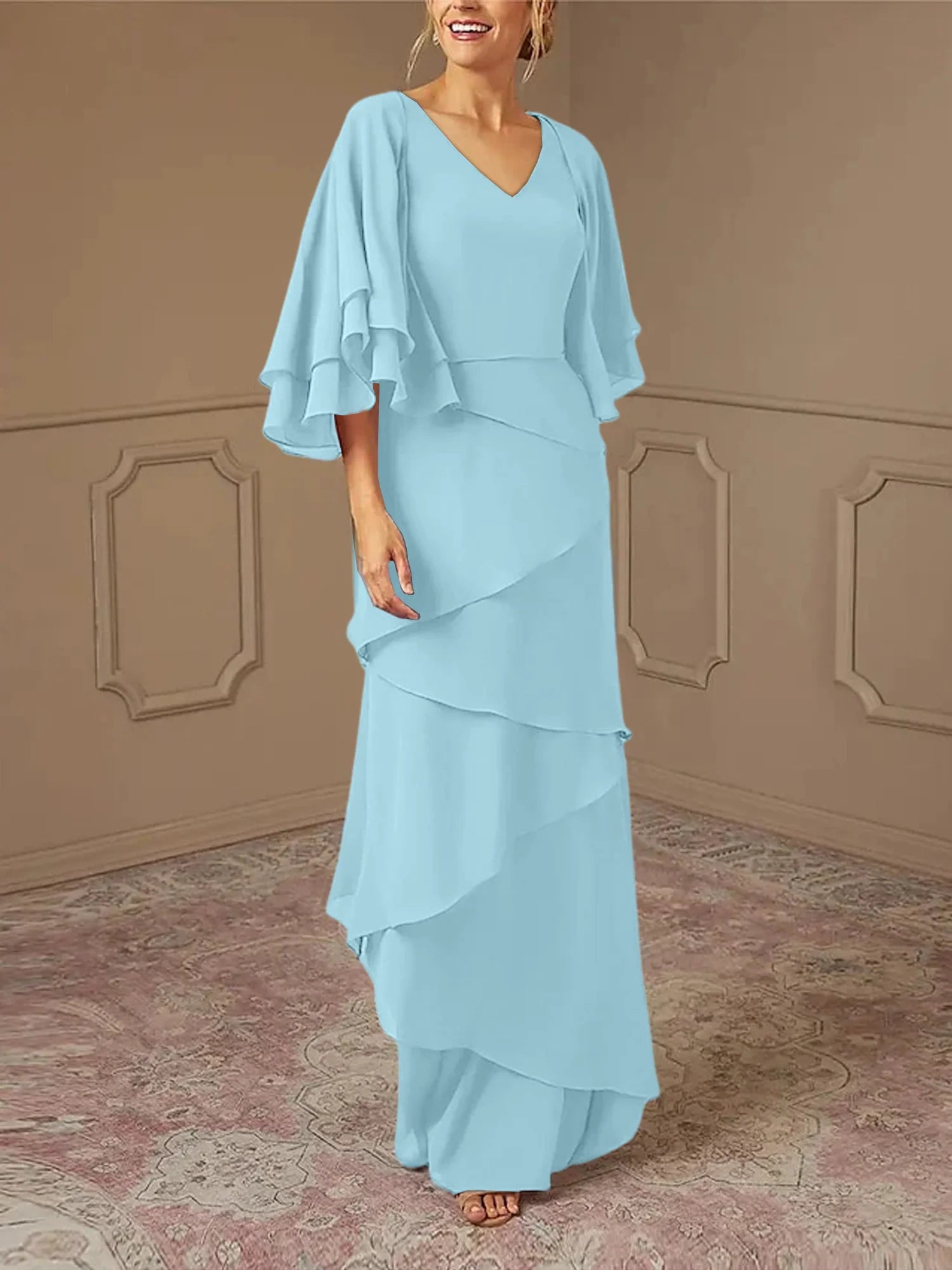 Slim fit/pillar V-neck mother of the bride dress