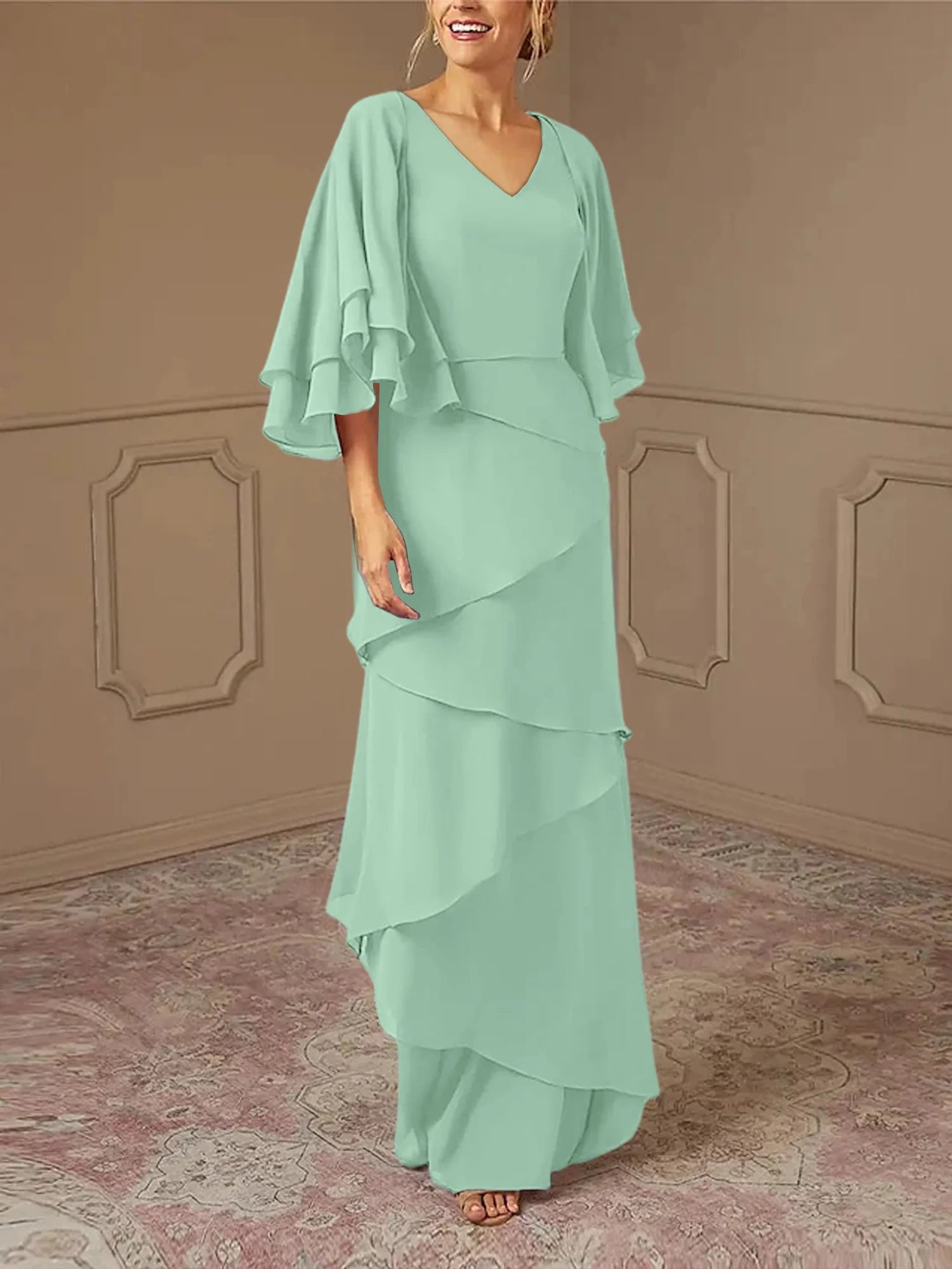 Slim fit/pillar V-neck mother of the bride dress