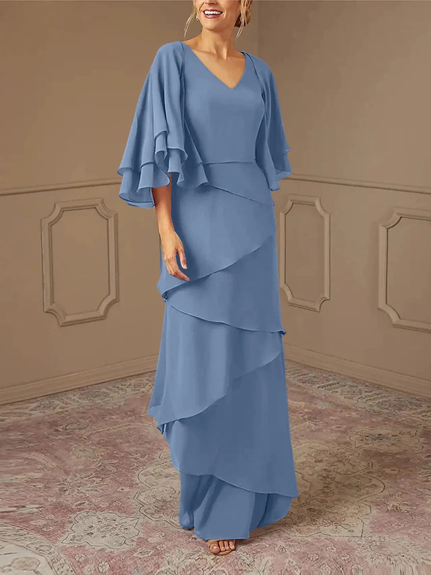 Slim fit/pillar V-neck mother of the bride dress