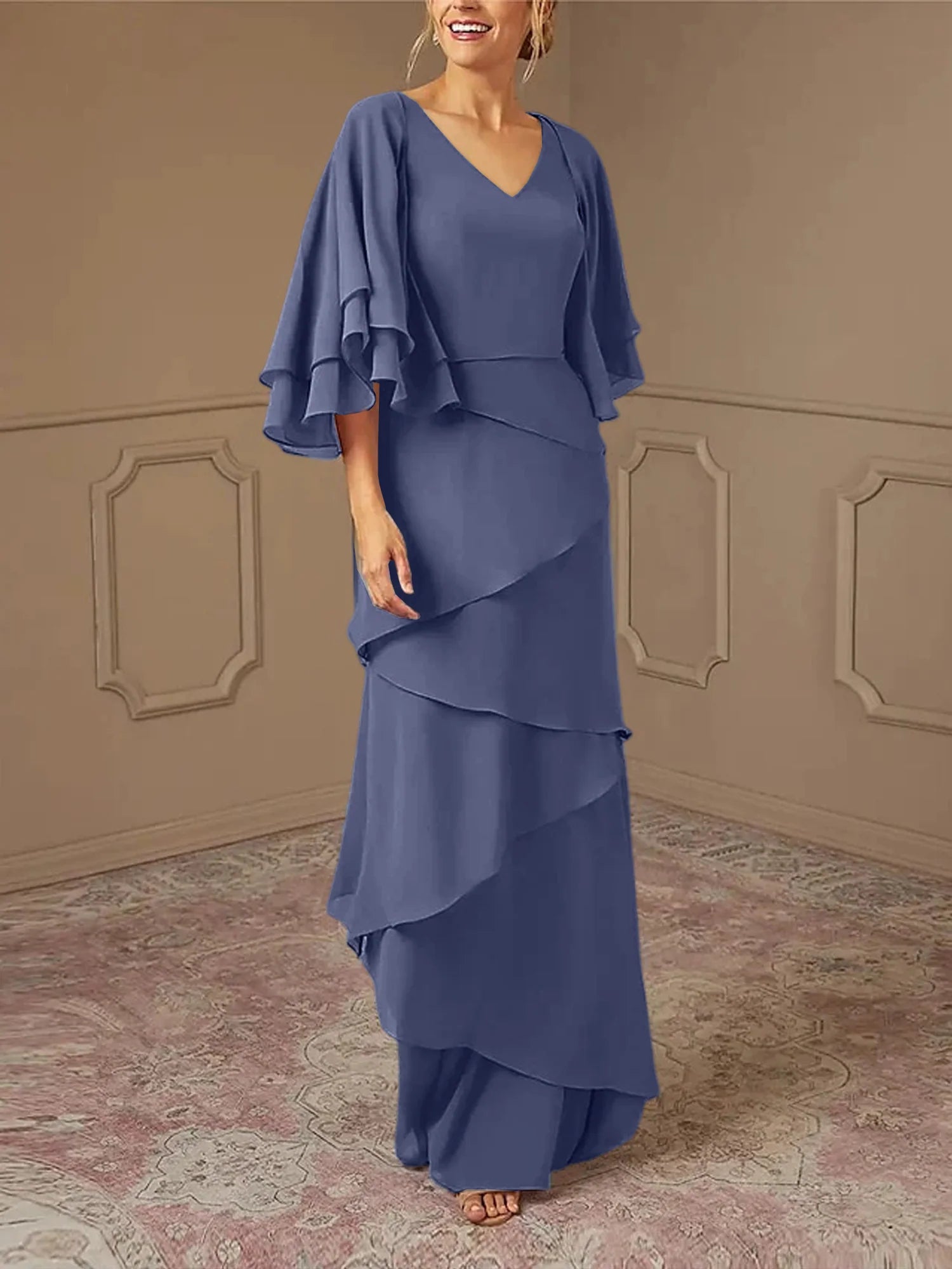 Slim fit/pillar V-neck mother of the bride dress
