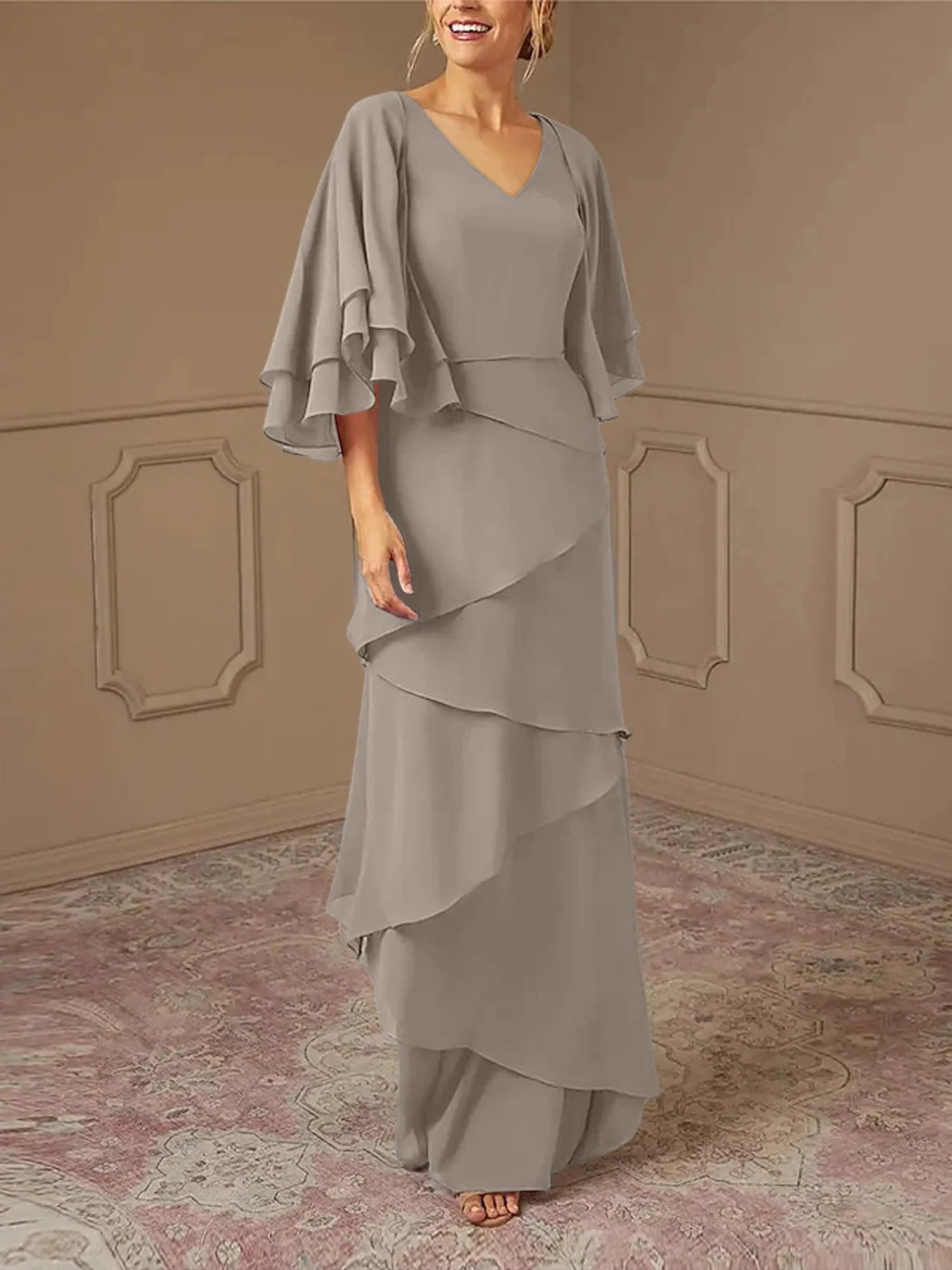 Slim fit/pillar V-neck mother of the bride dress