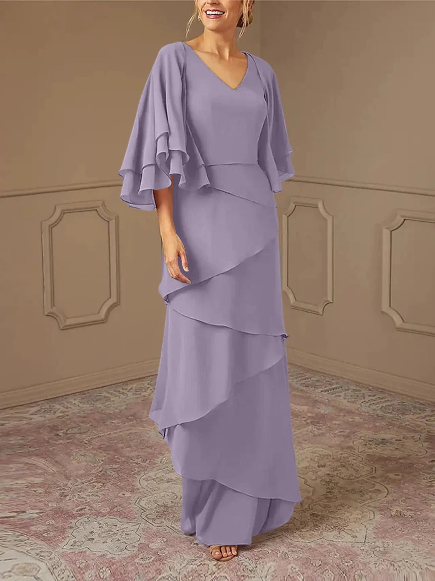 Slim fit/pillar V-neck mother of the bride dress