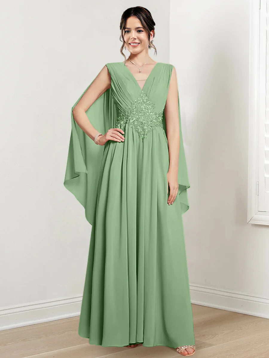 Blushing Pink Chiffon A-Line Floor-Length V-Neck Evening Dress