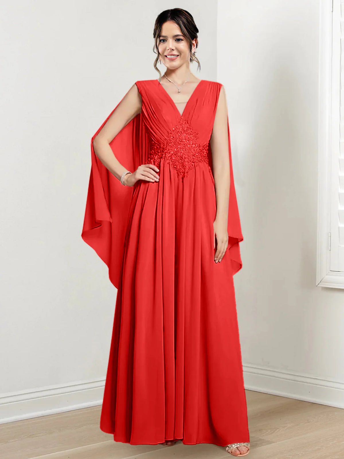 Plum Chiffon V-Neck A-Line Floor-Length Bridesmaid Dress