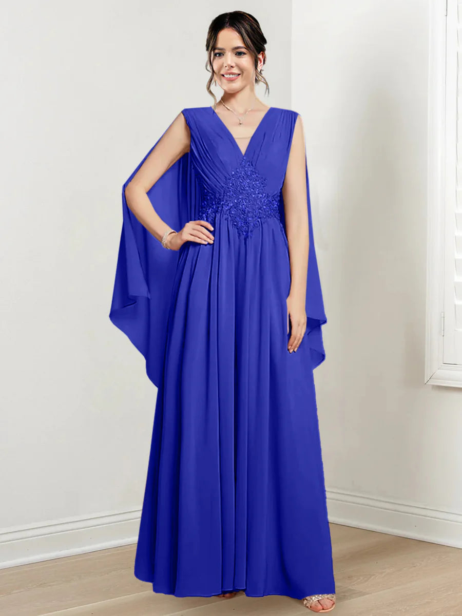 Plum Chiffon V-Neck A-Line Floor-Length Bridesmaid Dress