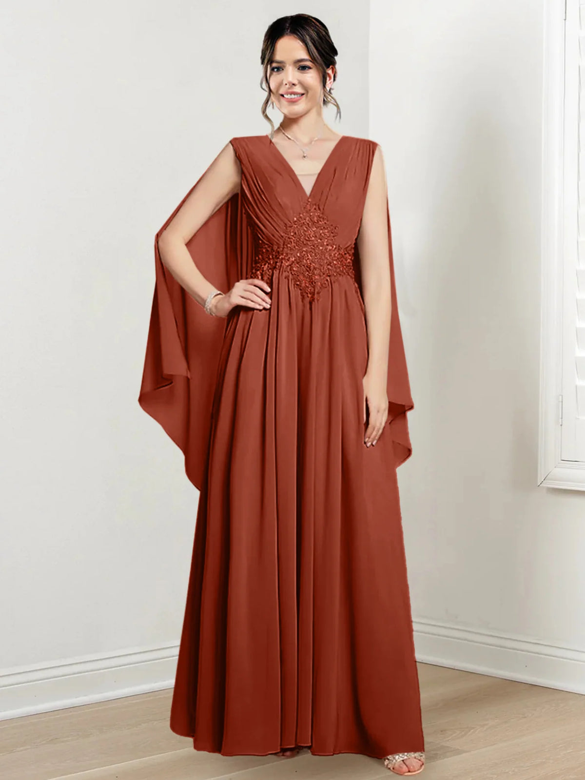Plum Chiffon V-Neck A-Line Floor-Length Bridesmaid Dress