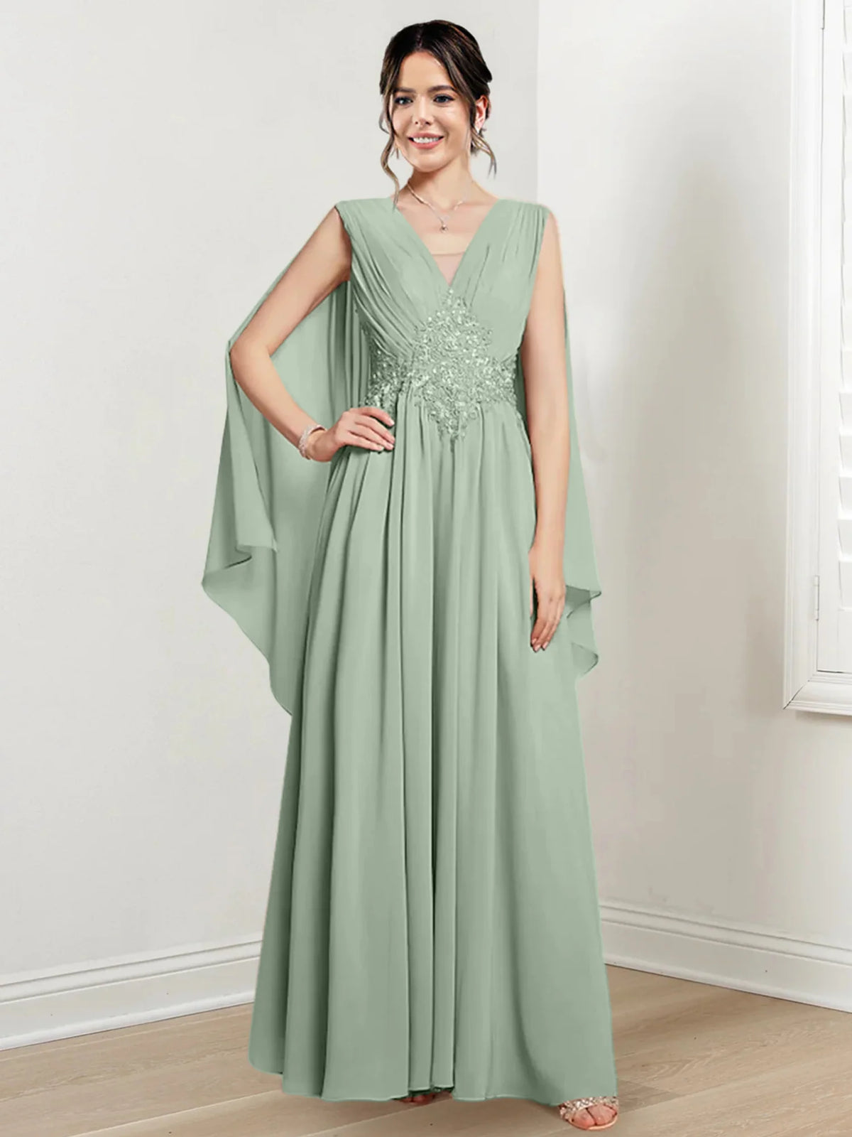 Plum Chiffon V-Neck A-Line Floor-Length Bridesmaid Dress
