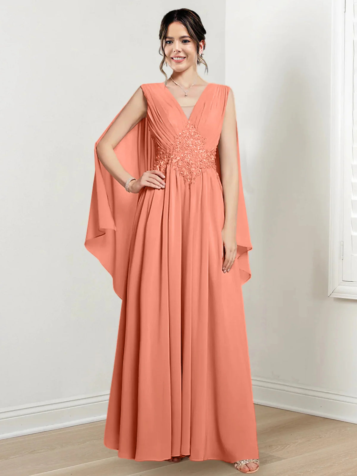 Plum Chiffon V-Neck A-Line Floor-Length Bridesmaid Dress