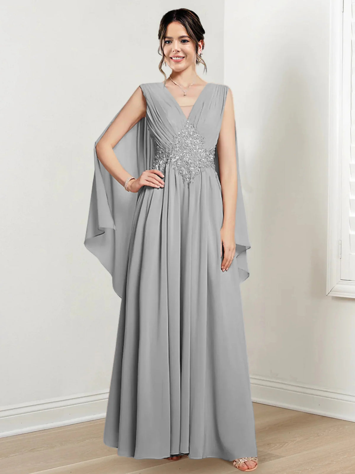Plum Chiffon V-Neck A-Line Floor-Length Bridesmaid Dress