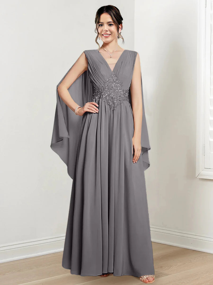 Plum Chiffon V-Neck A-Line Floor-Length Bridesmaid Dress