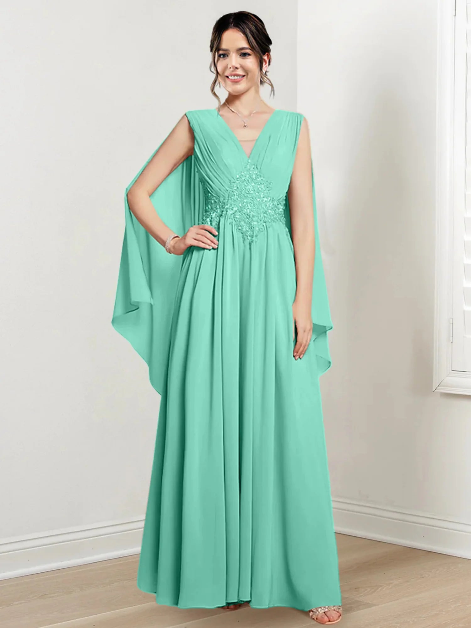 Plum Chiffon V-Neck A-Line Floor-Length Bridesmaid Dress