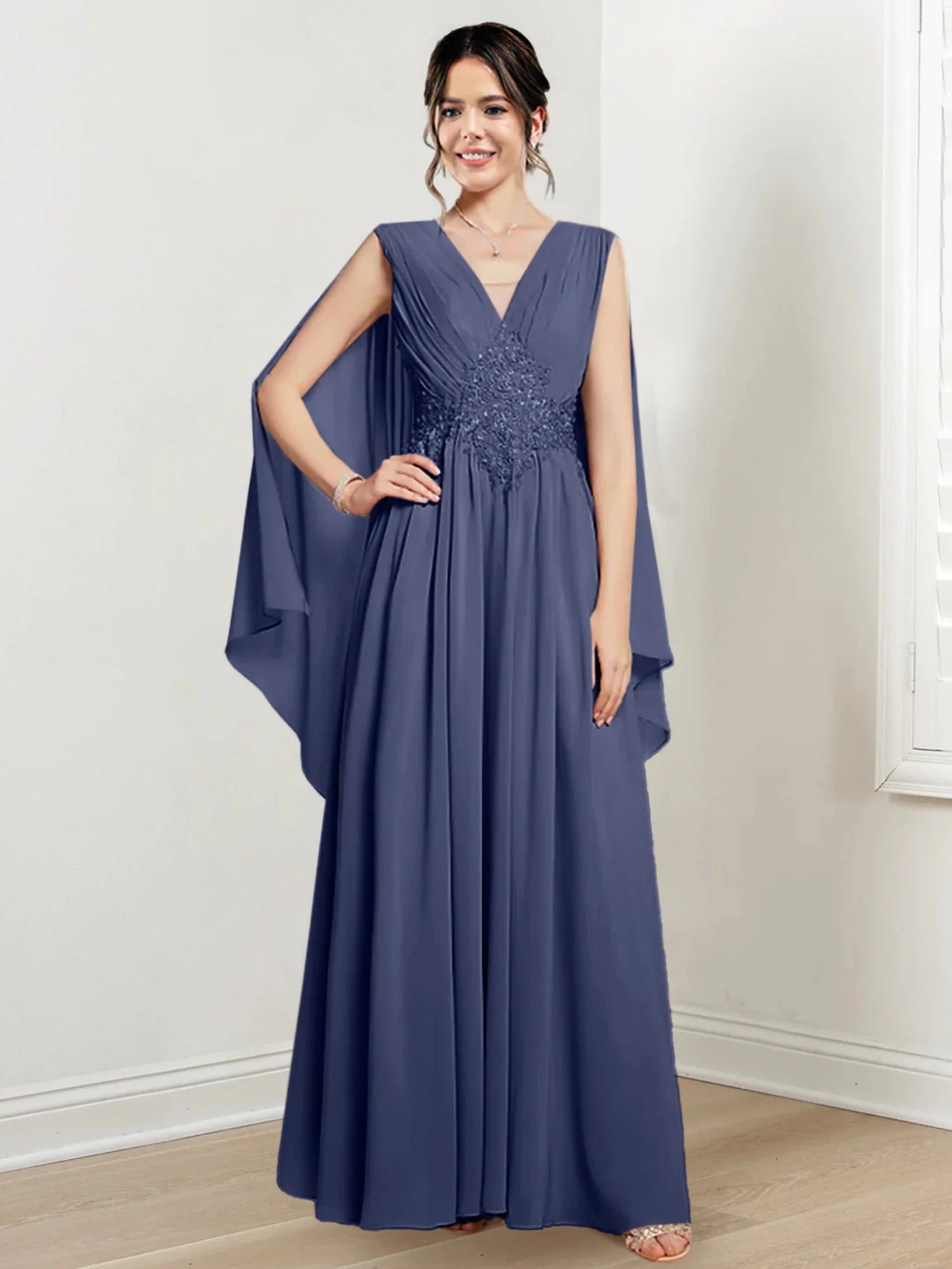 Plum Chiffon V-Neck A-Line Floor-Length Bridesmaid Dress
