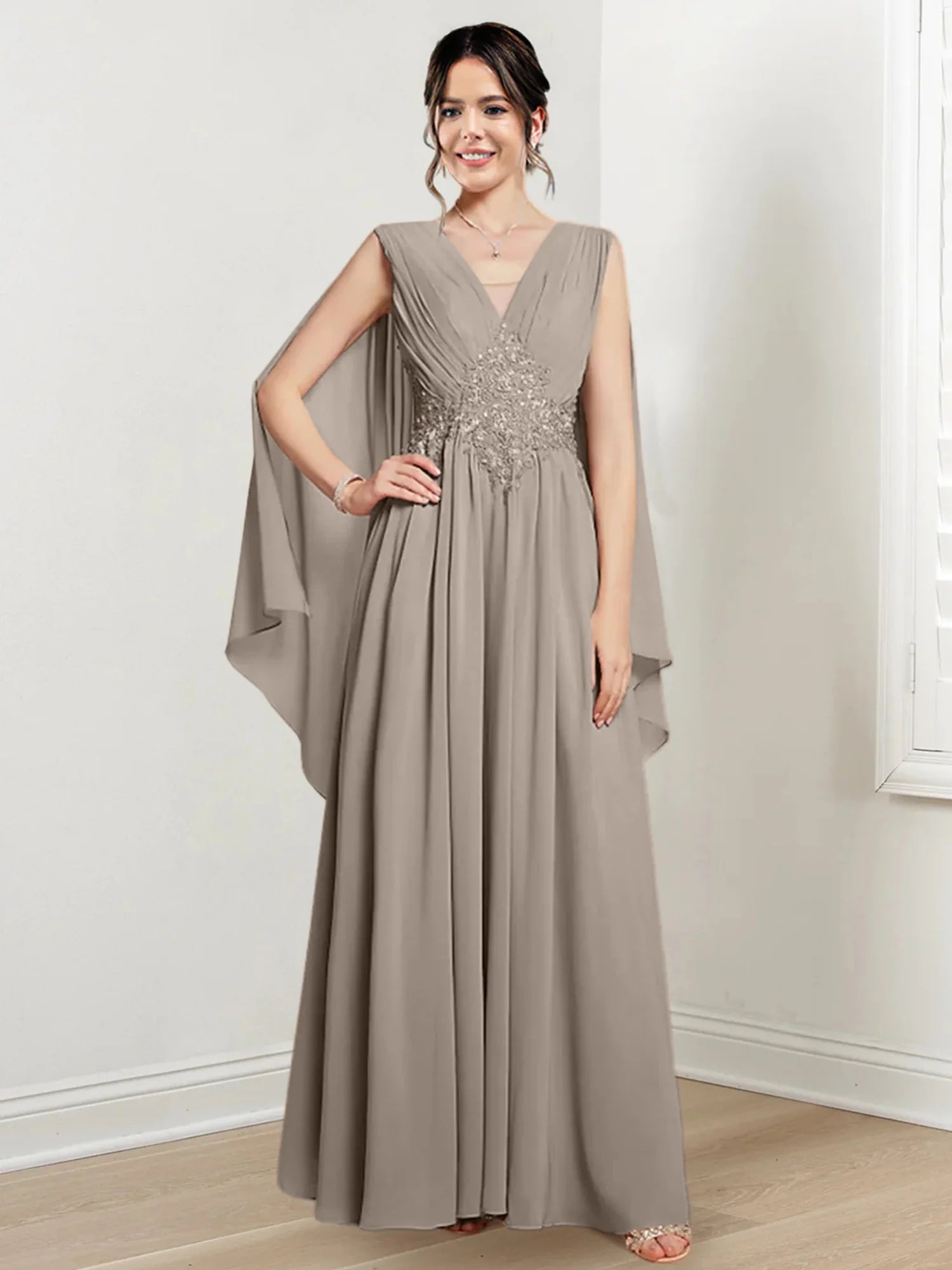 Plum Chiffon V-Neck A-Line Floor-Length Bridesmaid Dress