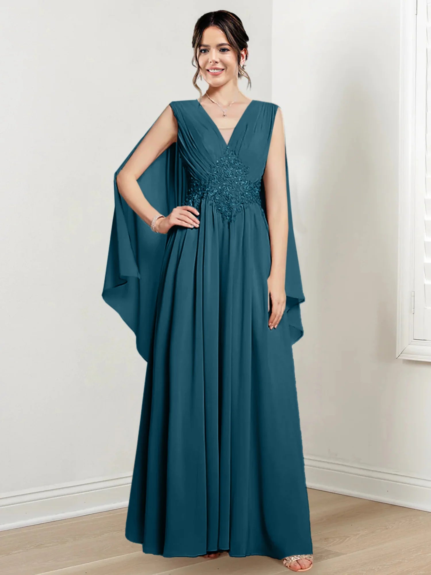 Plum Chiffon V-Neck A-Line Floor-Length Bridesmaid Dress