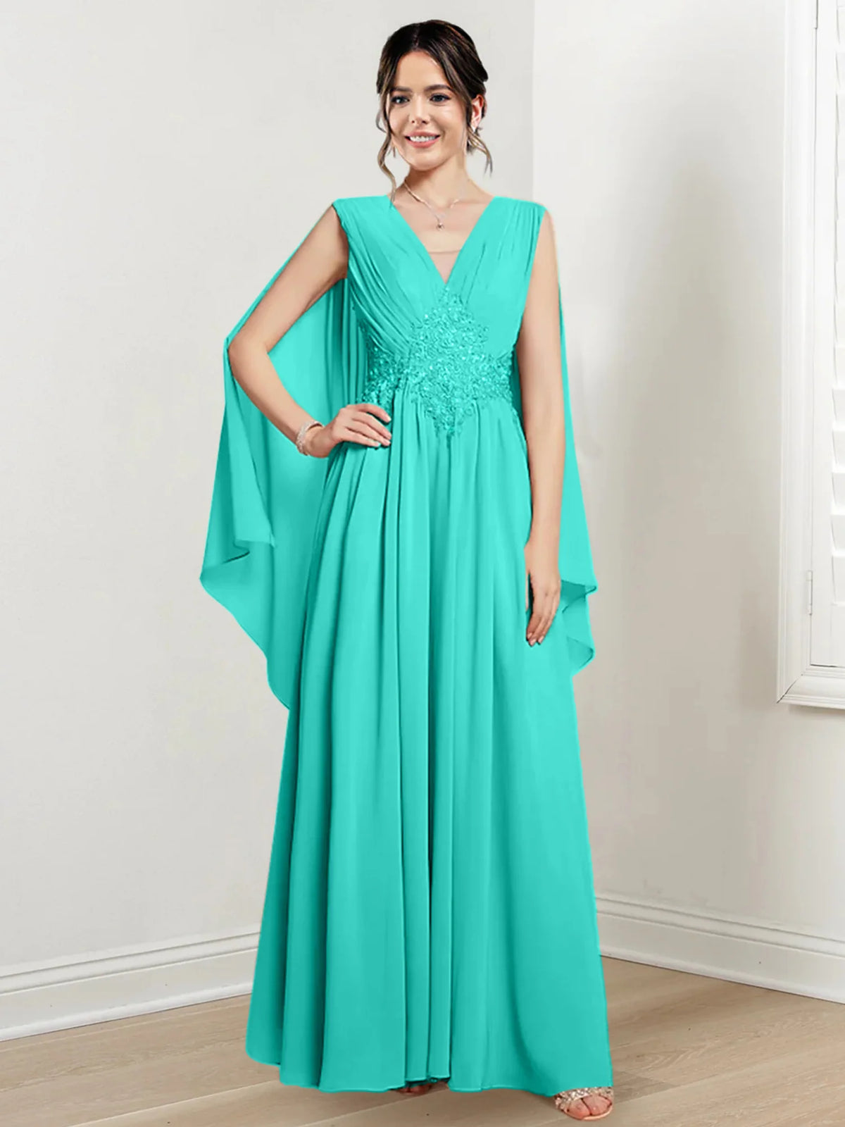 Plum Chiffon V-Neck A-Line Floor-Length Bridesmaid Dress