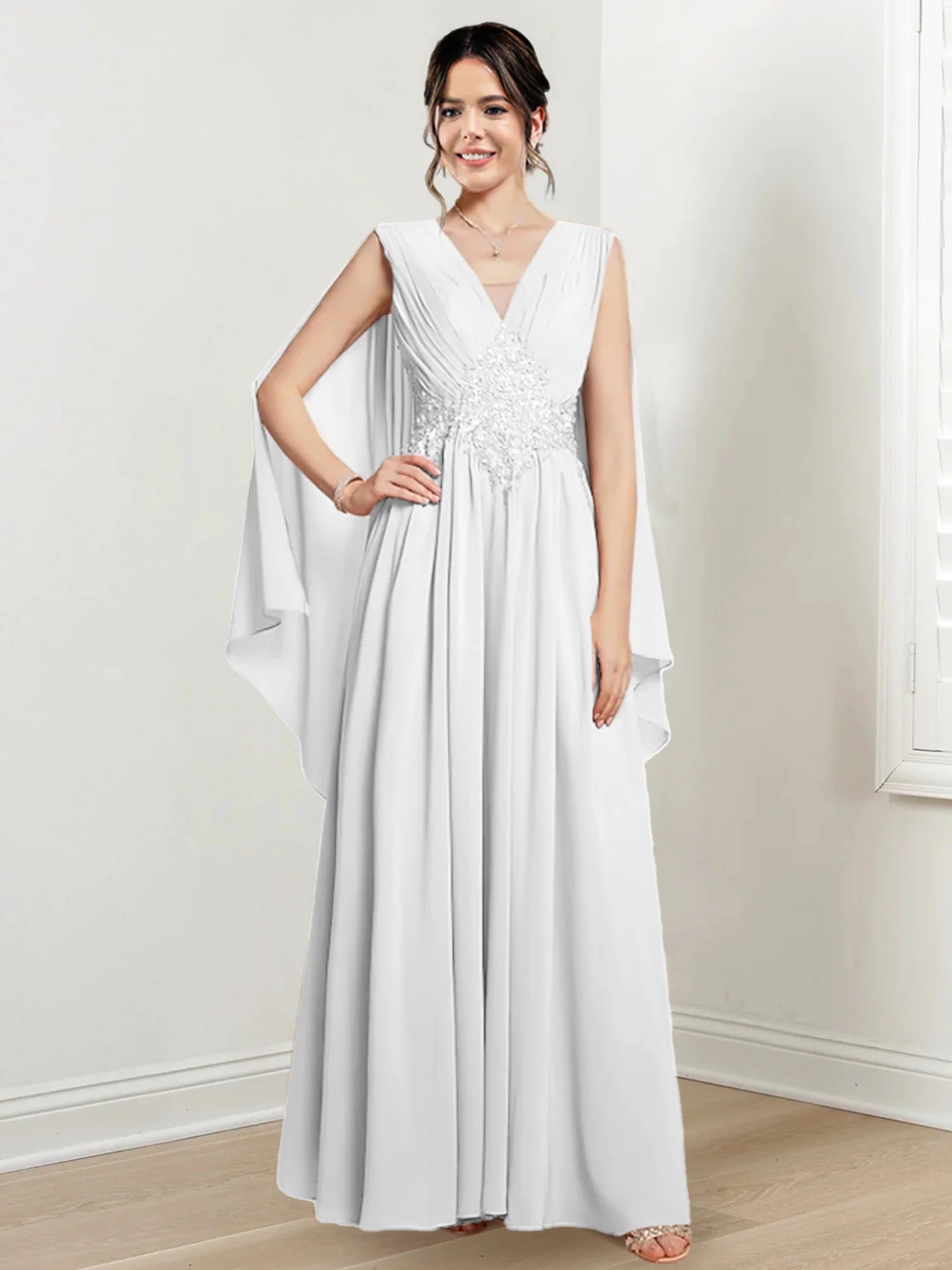 Plum Chiffon V-Neck A-Line Floor-Length Bridesmaid Dress