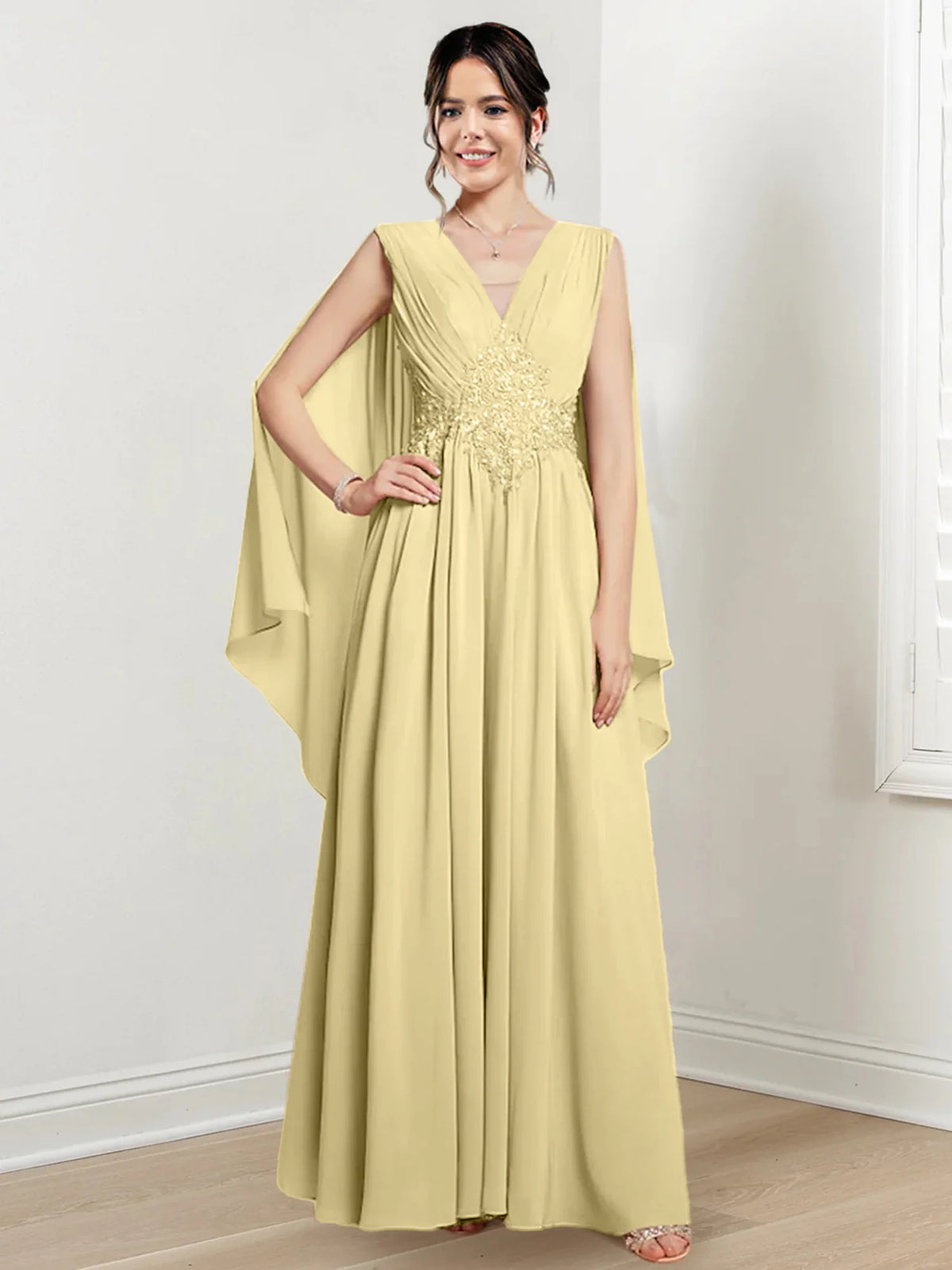Plum Chiffon V-Neck A-Line Floor-Length Bridesmaid Dress