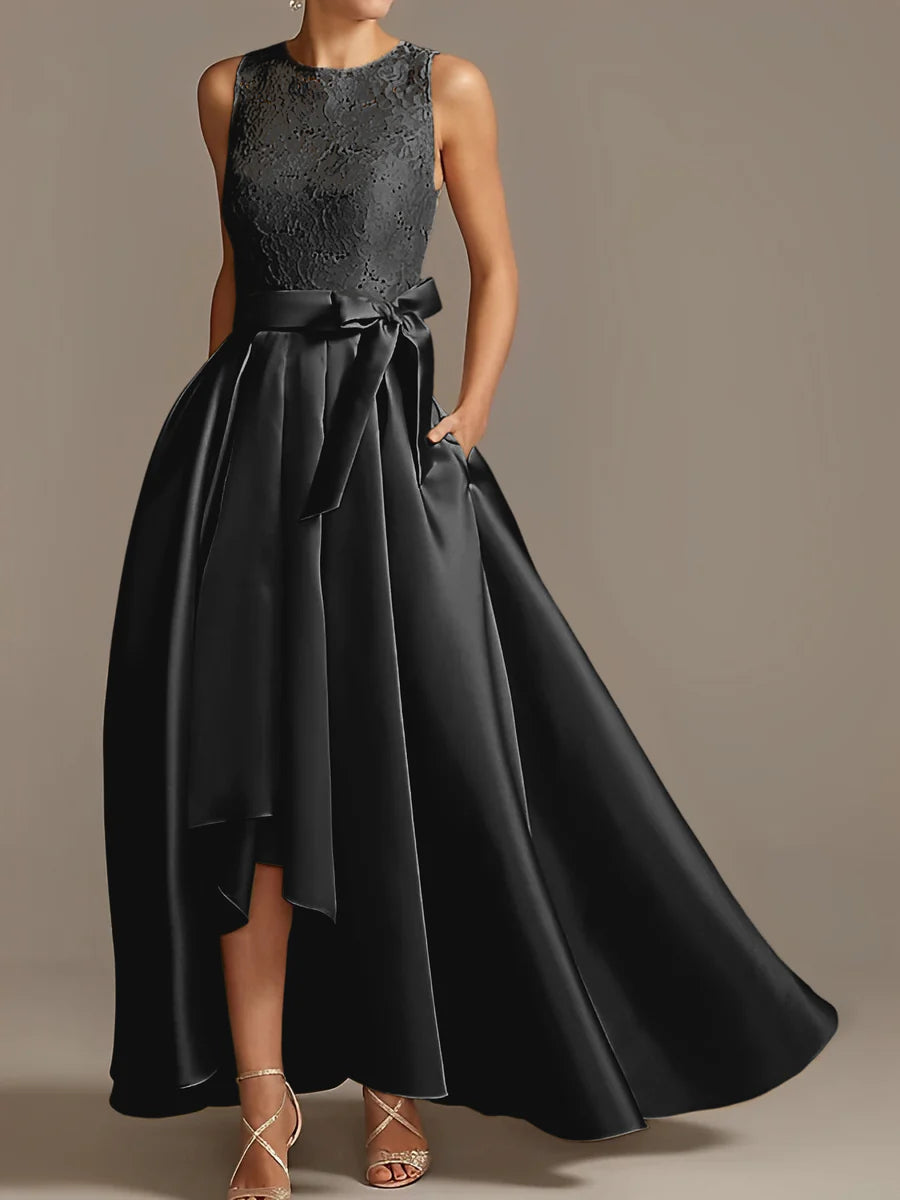 Vestido de madre de la novia de encaje plisado sin mangas con cuello princesa/línea A