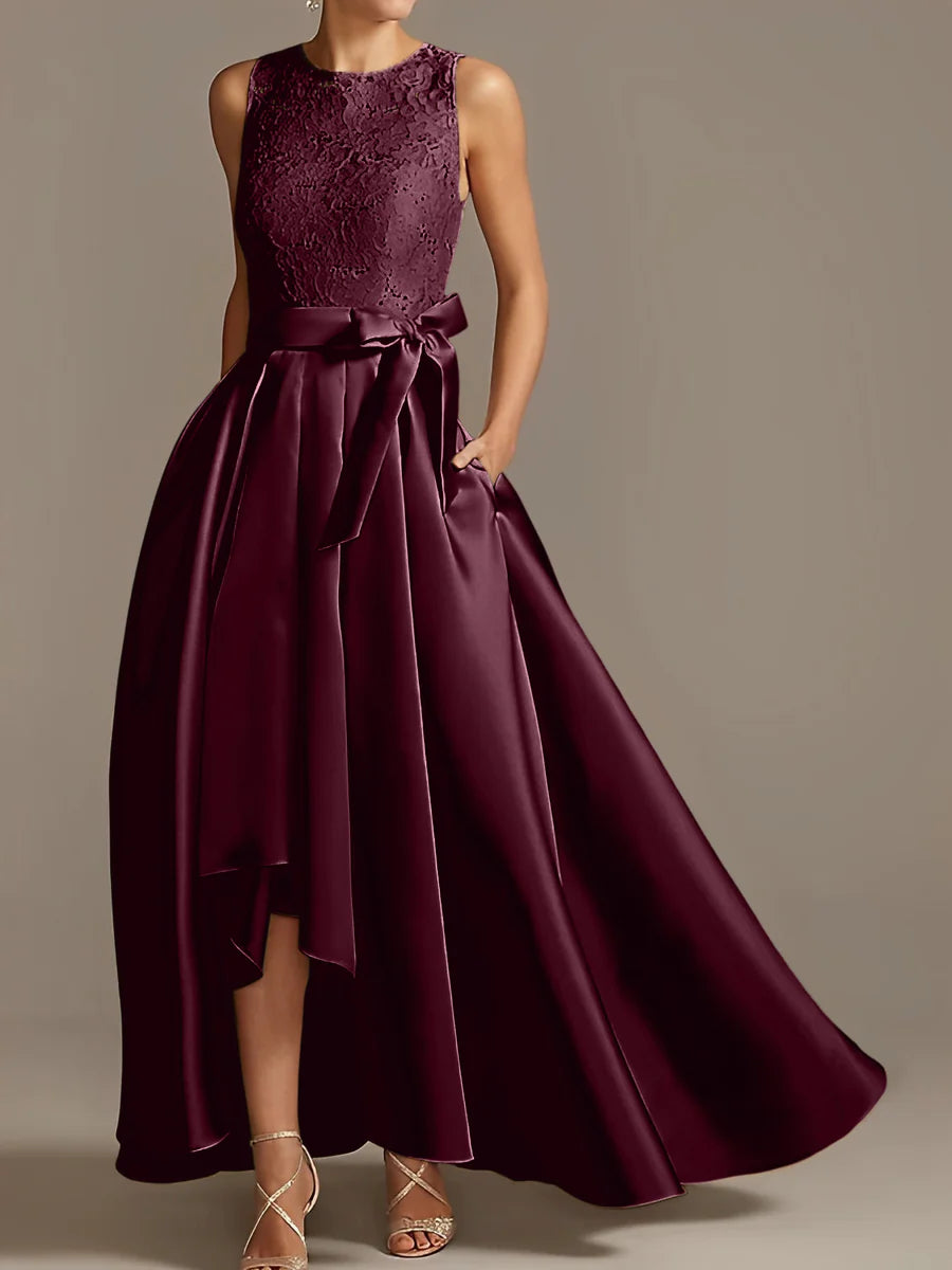 Vestido de madre de la novia de encaje plisado sin mangas con cuello princesa/línea A