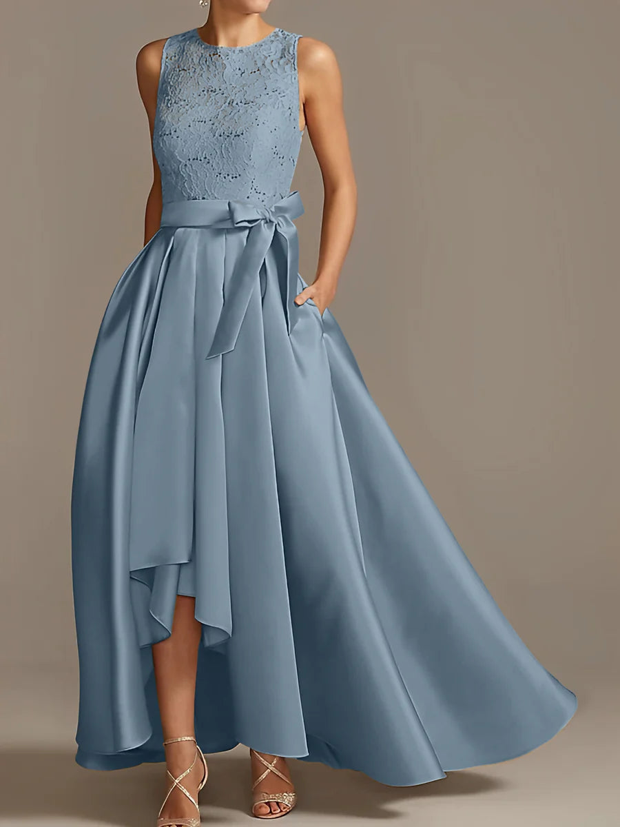 Vestido de madre de la novia de encaje plisado sin mangas con cuello princesa/línea A
