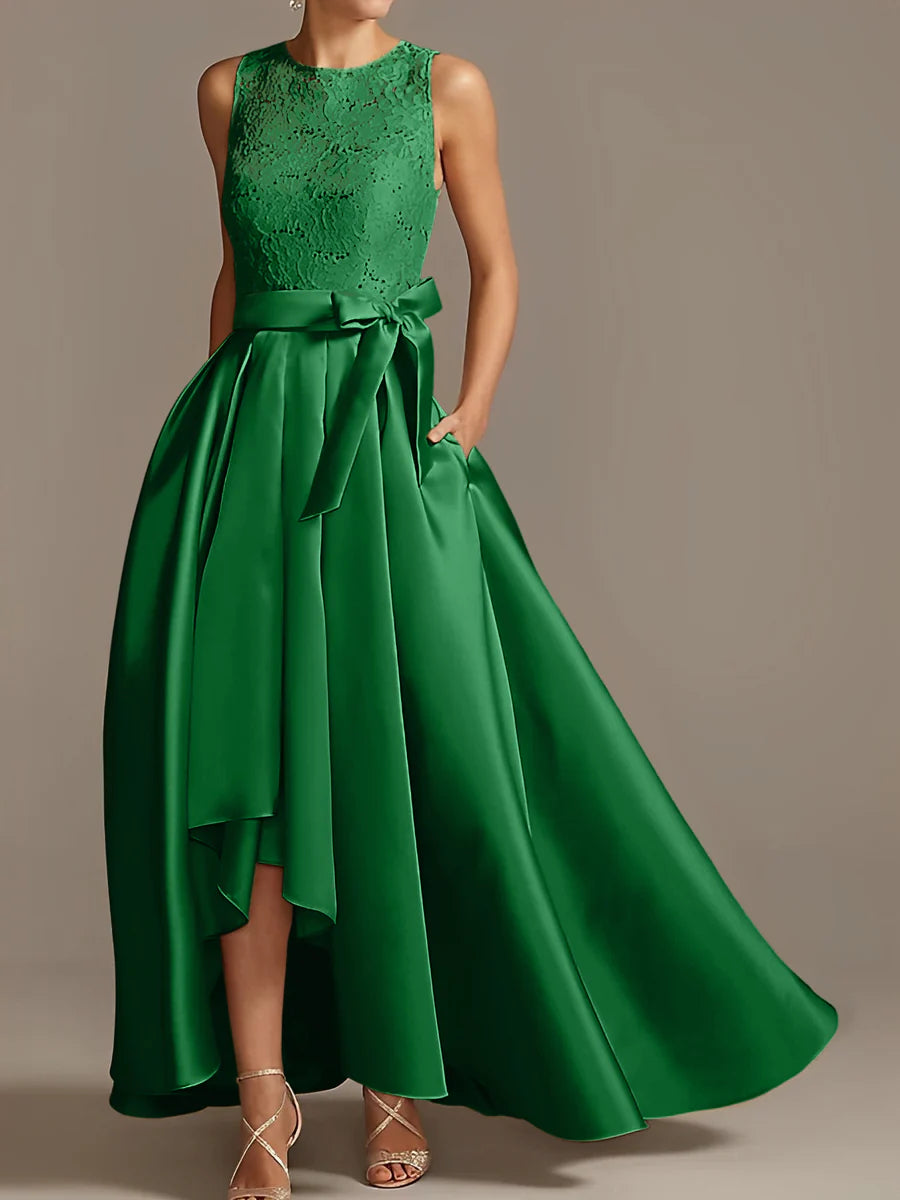 Vestido de madre de la novia de encaje plisado sin mangas con cuello princesa/línea A