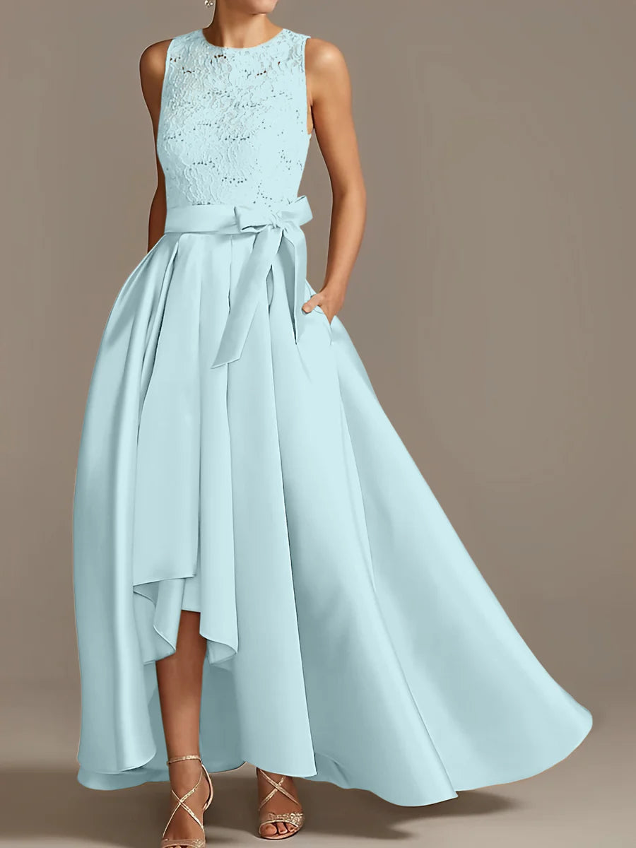 Vestido de madre de la novia de encaje plisado sin mangas con cuello princesa/línea A