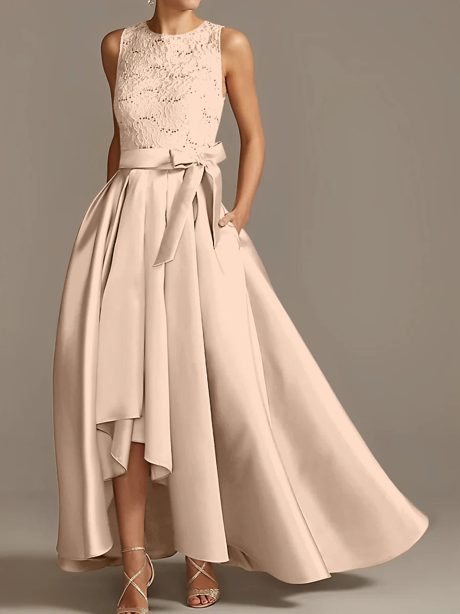 Vestido de madre de la novia de encaje plisado sin mangas con cuello princesa/línea A