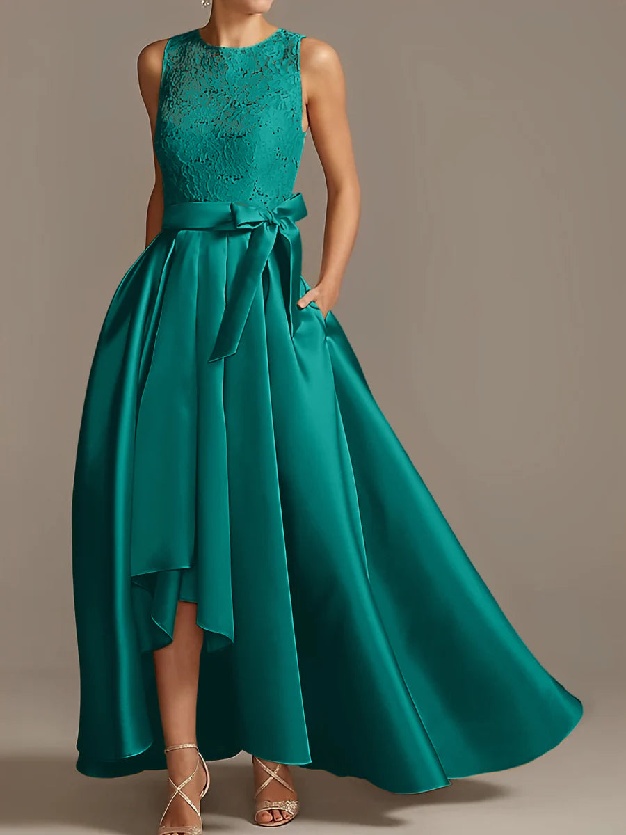 Vestido de madre de la novia de encaje plisado sin mangas con cuello princesa/línea A