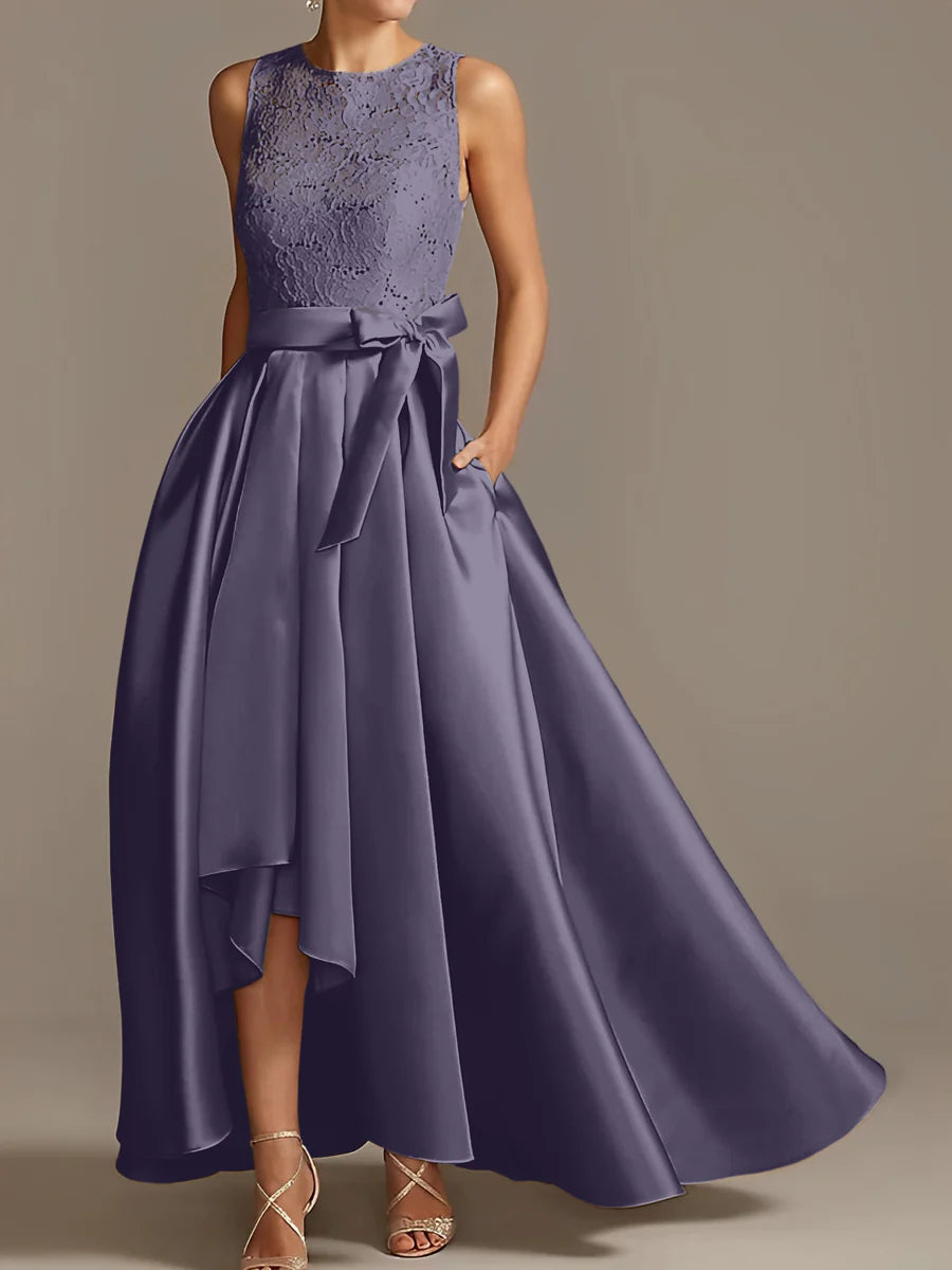 Vestido de madre de la novia de encaje plisado sin mangas con cuello princesa/línea A