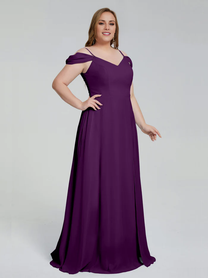 Vestido de dama de honor de talla grande con tirantes finos y largo hasta el suelo