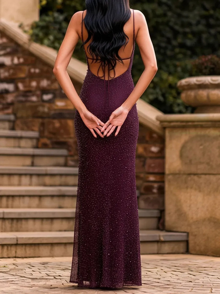 Glamorous Mermaid Scoop Spaghetti Strap Tie Back Long Prom Dress