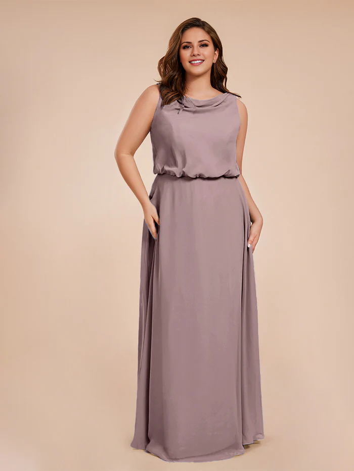 Vestidos de novia de gasa con cuello de viento en tallas grandes y largos hasta el suelo