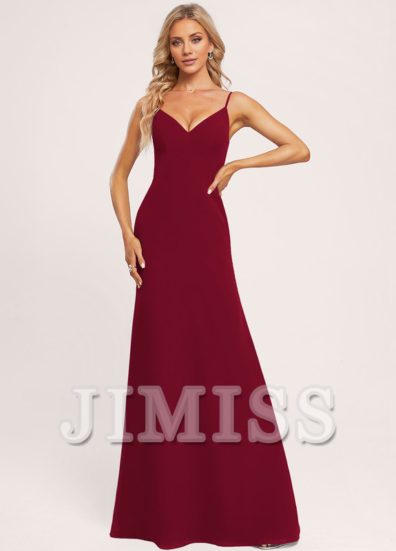 A-line V-neck and ground chiffon bridesmaid dress