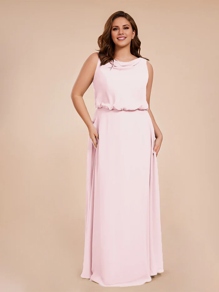 Vestidos de novia de gasa con cuello de viento en tallas grandes y largos hasta el suelo