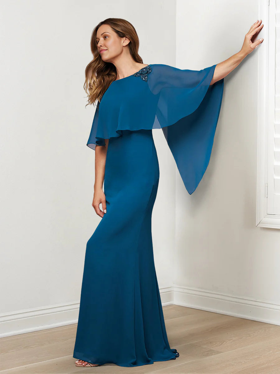 Vestido de madre de la novia de estilo columna/ceñido con cuentas